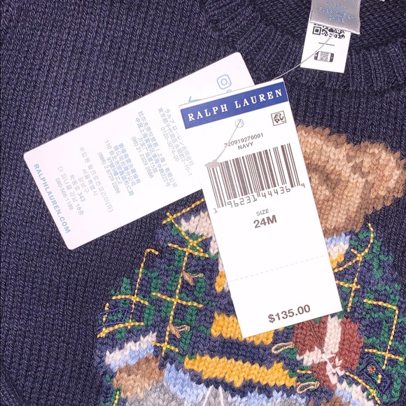 Ralph Lauren Football Designer Polo Bear Navy Blue Cotton Knit Baby Sweater 24m - Picture 7 of 14